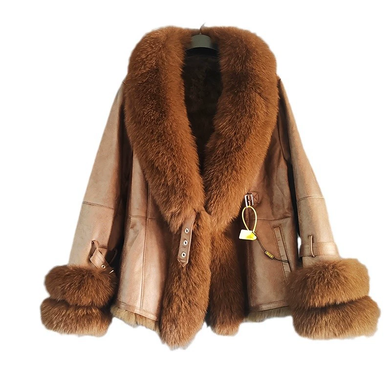 24 новых зимних кожаных куртки Mao Small Rabbit Mao Sue Suz Suick Ms. Fox Mao Mao Mao Collar Cross-border Mid-length Slim Heating Jacket