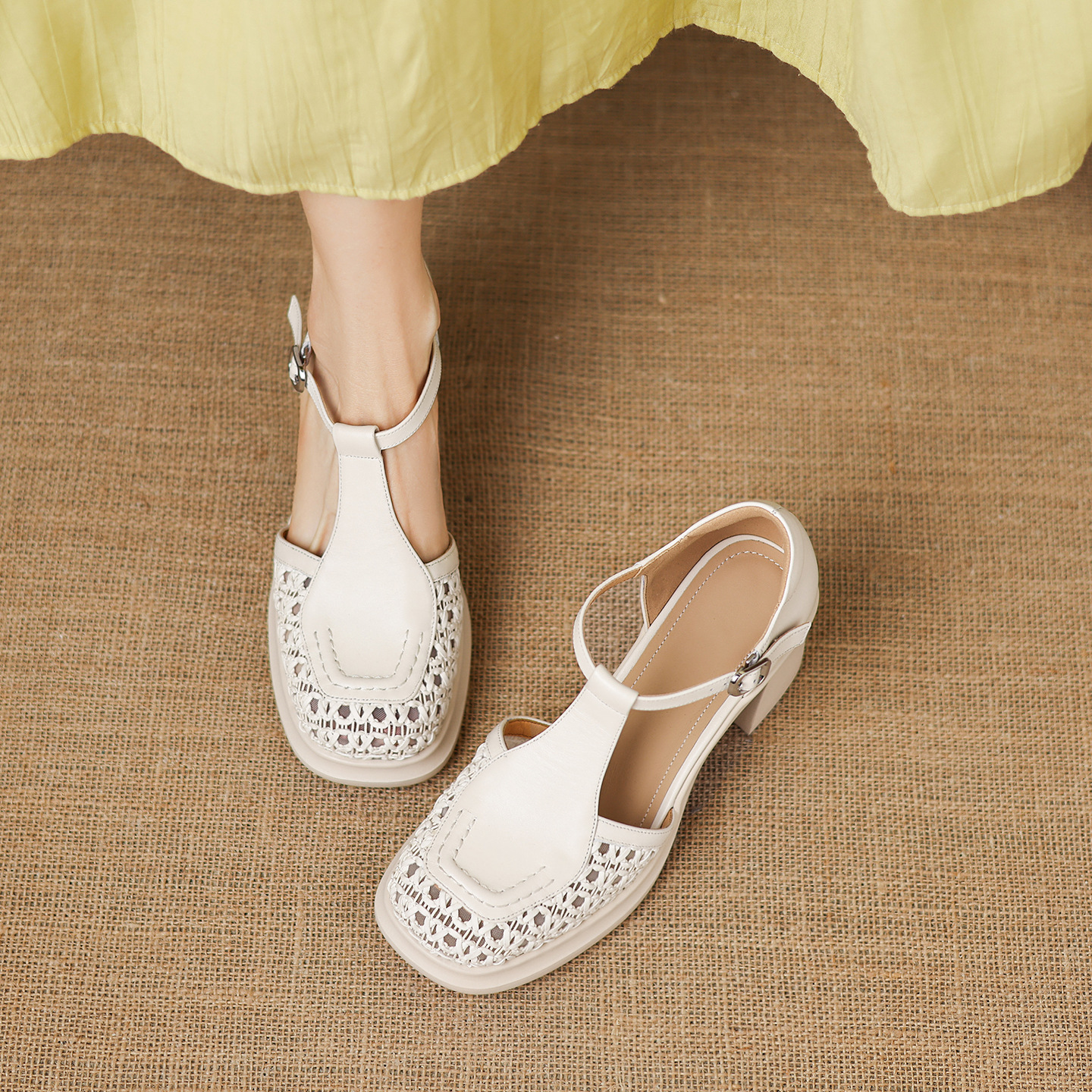 Sandal cao gót nữ mũi nhọn quai chữ T đế dày gót 7 cm — đen
