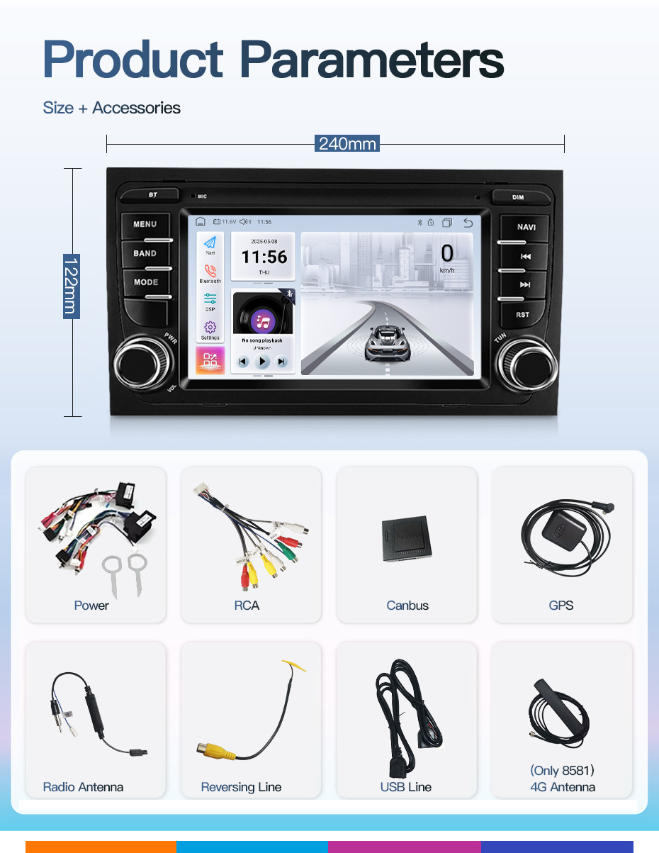 Suitable for Audi 03-12 Models A4 B6 S4 B7 Rs4 Android Car Large-Screen Navigation Reversing Image Radio