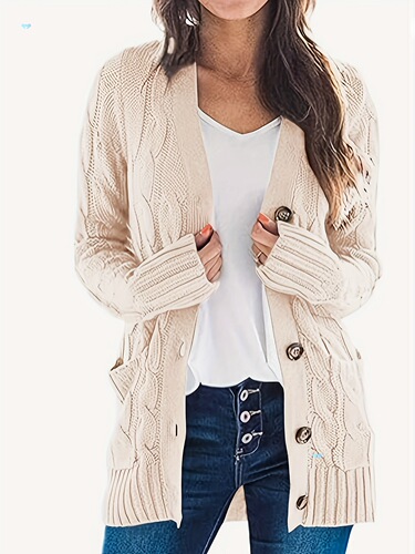 Women's Front Cardigan Fashion Button Thick Knit Coat Cross-border