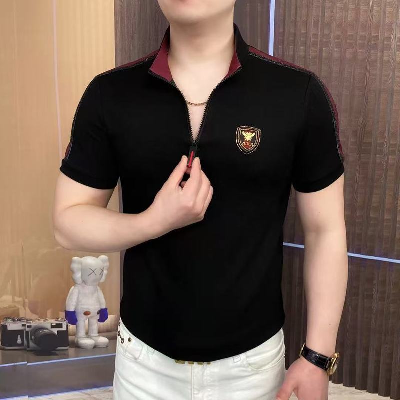 立襟氷糸半袖tシャツ男性青年潮牌半ファスナーが冷えています。|undefined