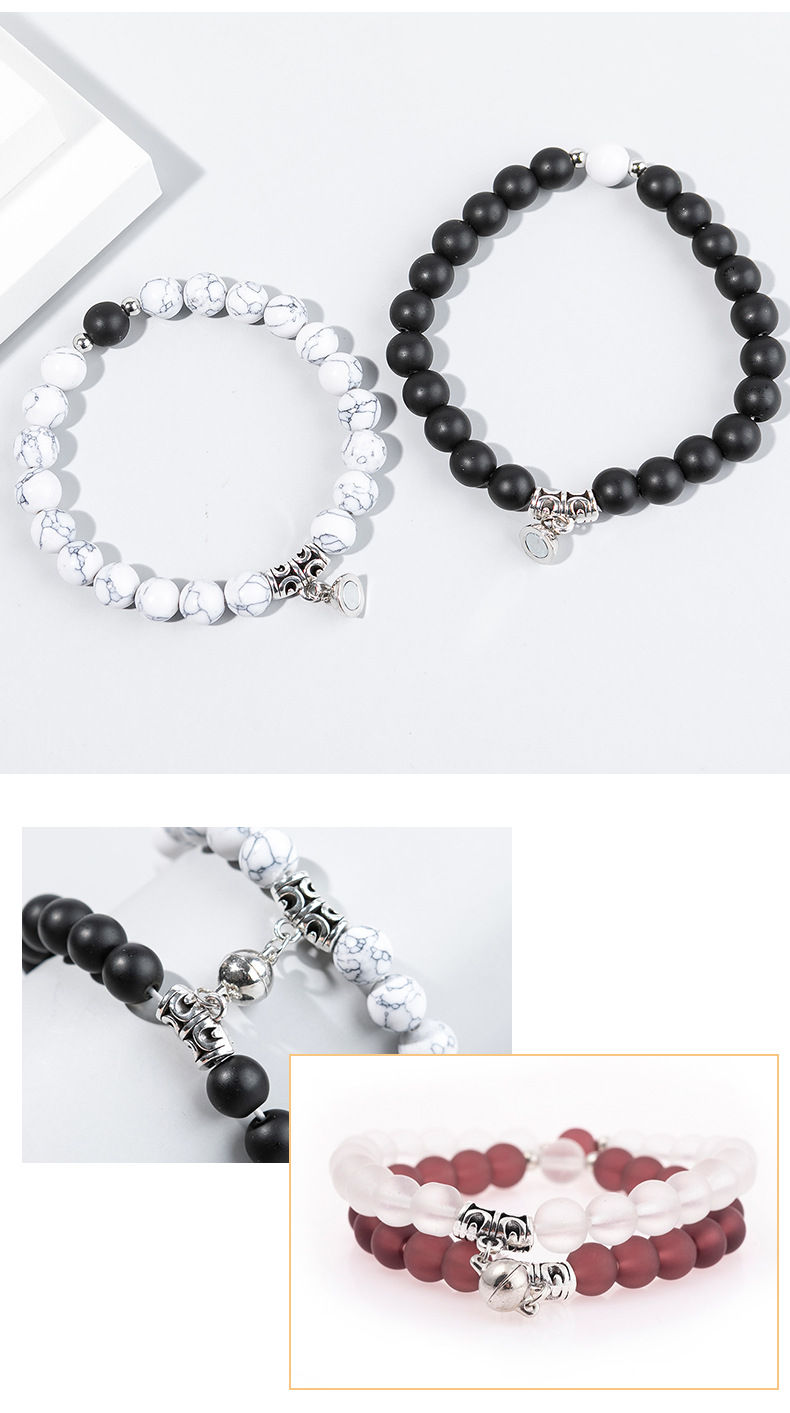 Fashion Heart Shape Agate Beaded Bracelets 1 Set