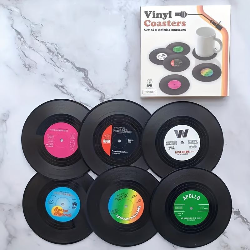 Transfronterizos discos de vinilo retro 2D decoración decoración escena diseño aislante almohadilla de café redonda