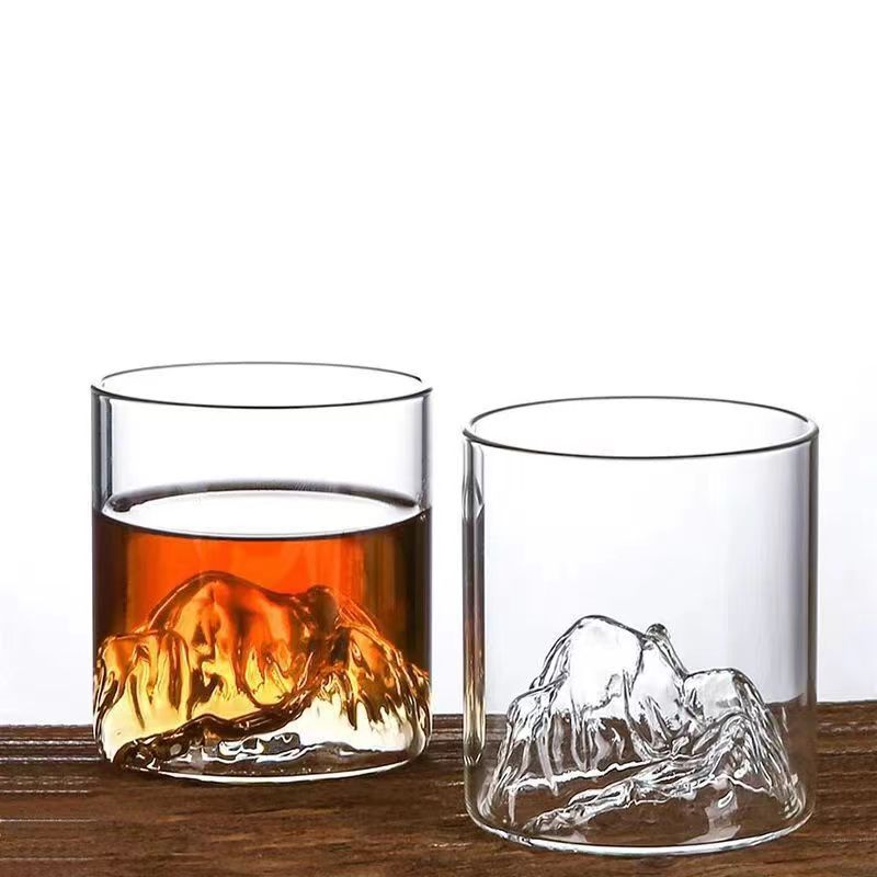 300ml日式富士山玻璃杯威士忌酒杯雪山观山藏山火山杯高硼硅水杯