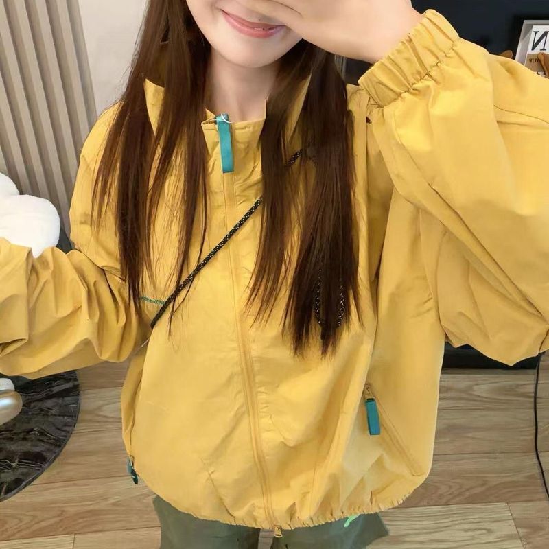 春秋2025穿搭美式复古黄色立领冲锋衣外套女韩版宽松学生百搭夹克|undefined