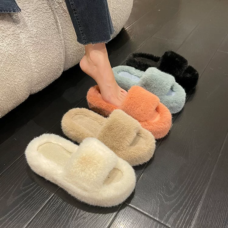 Тапочки Мао, осенне-зимние женские Классические хлопковые тапочки с одним словом, толстые домашние шерстяные тапочки на флисовой подкладке, теплые тапочки с мягким подошвом