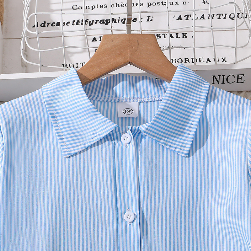 Girls' 9-11 years old autumn children's clothing 24 new fashionable striped long sleeved girls' dress_voghion.com