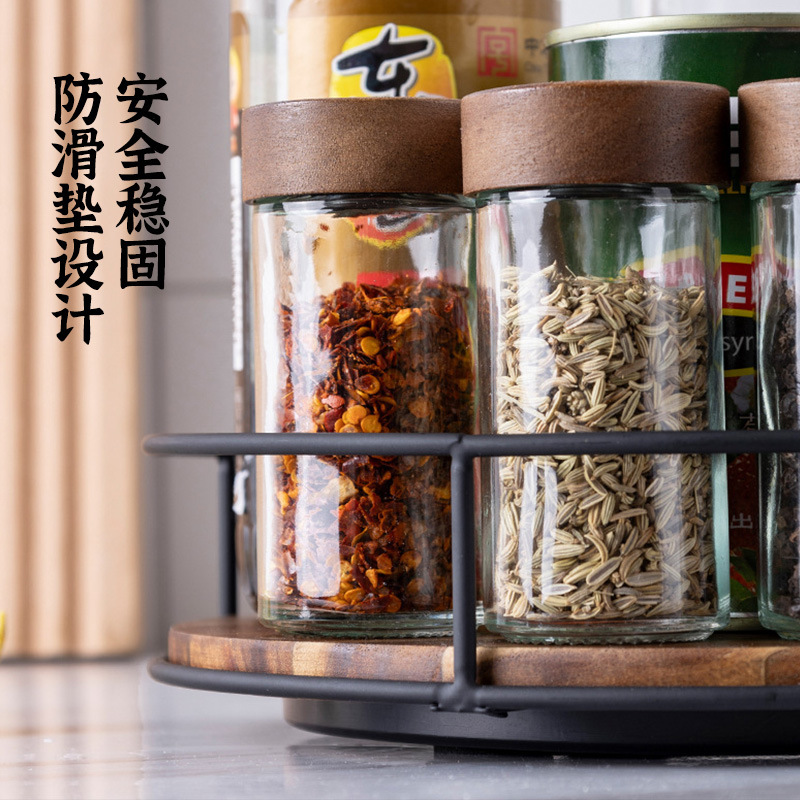 木製スーザン収納ラックスチール雑貨オーガナイザーデスクトップ回転トレイ調味料ボトル化粧品ターンテーブル|undefined