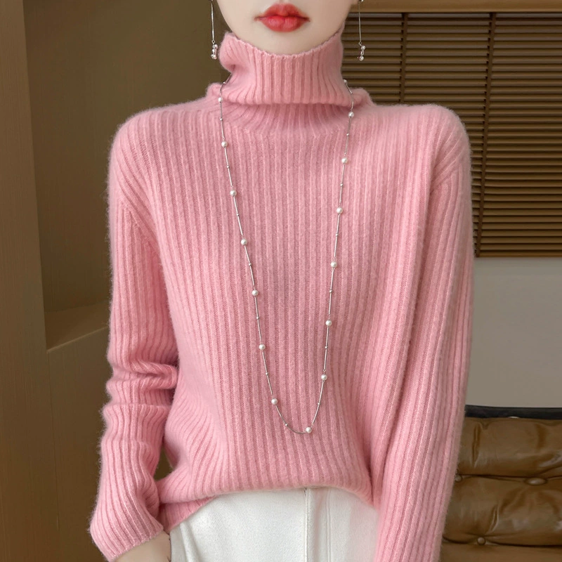 Передняя одежда с высоким воротником 100% чистый шерстяной свитер толстый свитер