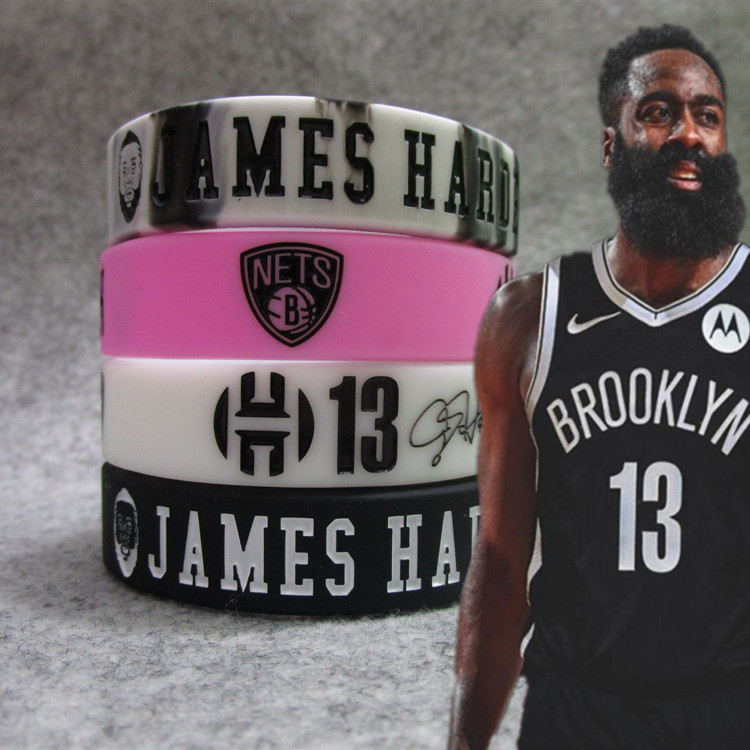 籃網球星13號詹姆斯.哈登頭像加寬勵志運動手環矽膠腕帶熔岩夜光