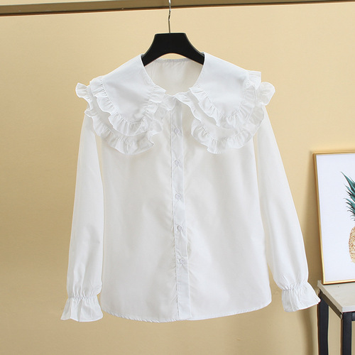 Girls 'spring and autumn shirts, new Korean style long-sleeved white shirts, children's double-layer doll collar, base matching top