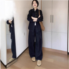 欧货时尚复古气质套装女2025秋季新款通勤牛仔上衣阔腿裤两件套装