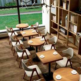 北欧休闲小方桌组合简约西餐厅餐桌实木奶茶咖啡店桌椅铁艺小圆桌