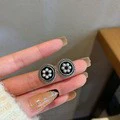Серьги (ретро шахматы) корейского стиля, серебряное крепление, черный и клетчатый дизайн, простой элегантный