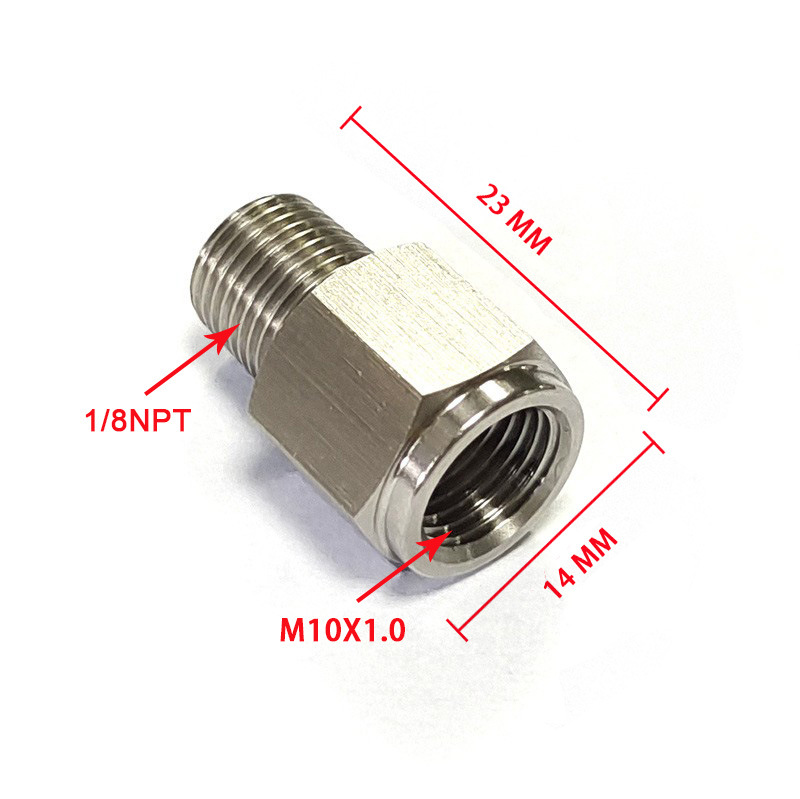 Adaptador de Manómetro de Presión de Combustible de Acero Inoxidable con Rosca Modificada de 1/8NPT a M10x1.0, Conector de Rosca Interna y Externa