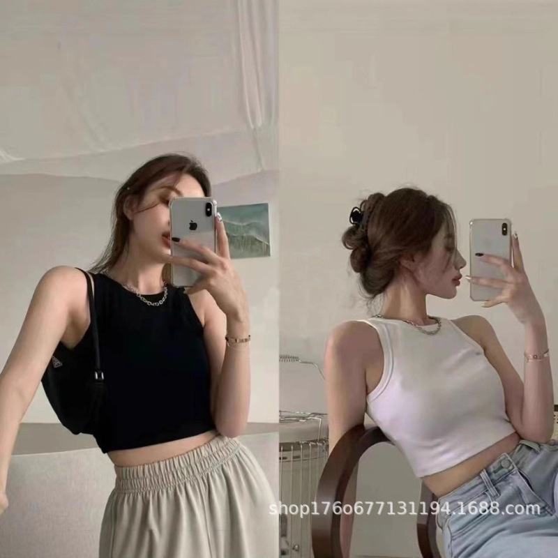American-Style Sexy Halter Neck Ribbed Tank Top for Women, Suitable for Summer Outerwear or as a Base Layer, Sleeveless Camisole