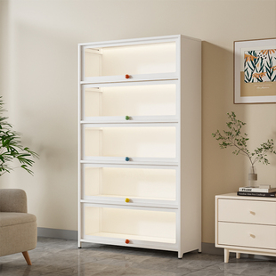 Steel Bookcase Multi-Layer Children's Bookshelf Home Living Room Floor-Standing Storage Cabinet Dust-Proof Glass Door Display Cabinet Iron Cabinet