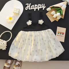 Sweet floral print spaghetti strap dress for girls, Korean version Ins style, foreign trade children's summer dress