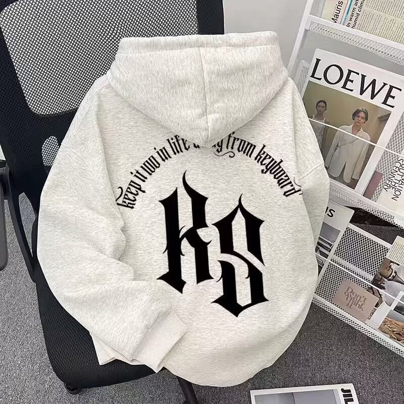 Men's Heavy Fleece Sweatshirt American Style Trendy Brand Letter Print Burgundy Hooded Sweatshirt Autumn and Winter Design Hoodie
