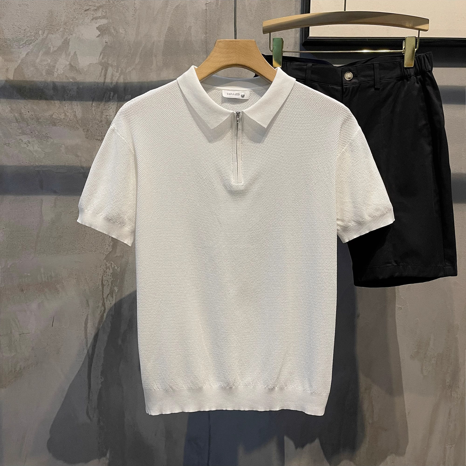 Verano nuevo estilo suéter de manga corta hombres media cremallera camisa POLO solapa negocio delgado coreano comercio exterior transfronterizo al por mayor