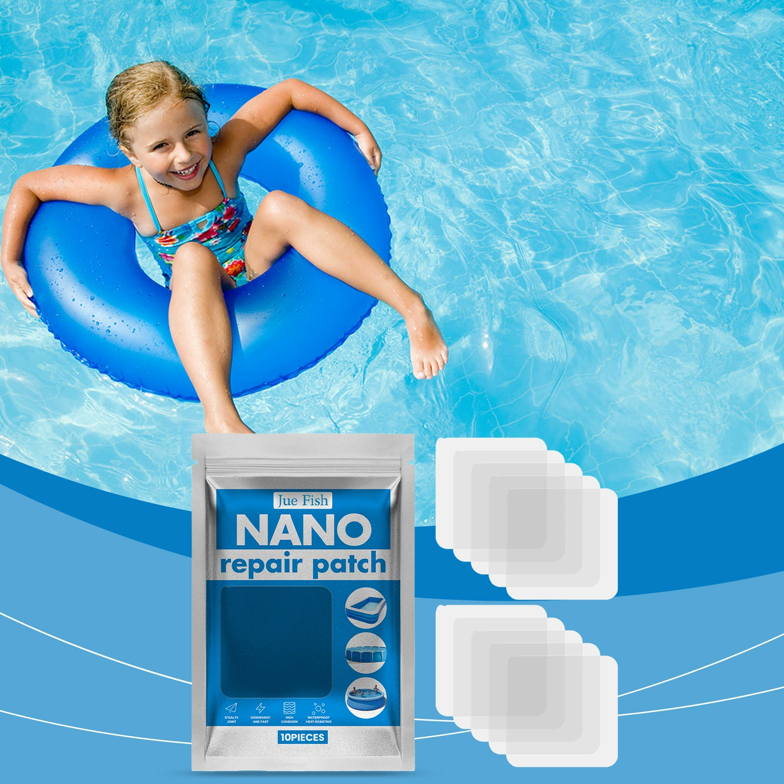 JUE FISH ремонт надувного кольца для плавания, коврик для воды в бассейне, надувное кольцо для плавания, водонепроницаемое и удобное ежедневное ремонтное субсидирование