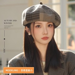 英伦风复古格纹贝雷帽女秋冬显脸小日系百搭画家帽潮报童八角帽子
