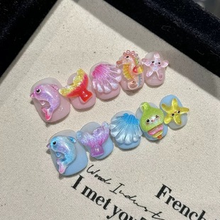 Cartoon Marine Life Series Nail Art Jewelry Luminous Color Dolphin Shell Conch Fishtail Starfish Seahorse Accessories