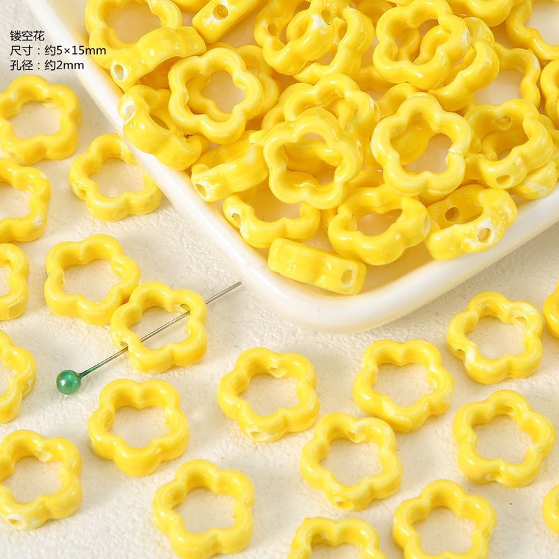 夏季专属黄色系陶瓷珠散珠穿孔手工diy材料手链项链耳环饰品配件|undefined