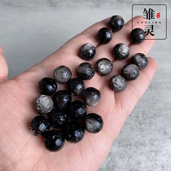 雛靈網紅飾品配件 天然黑曜石銀曜石隕石珠 水晶飾品配珠