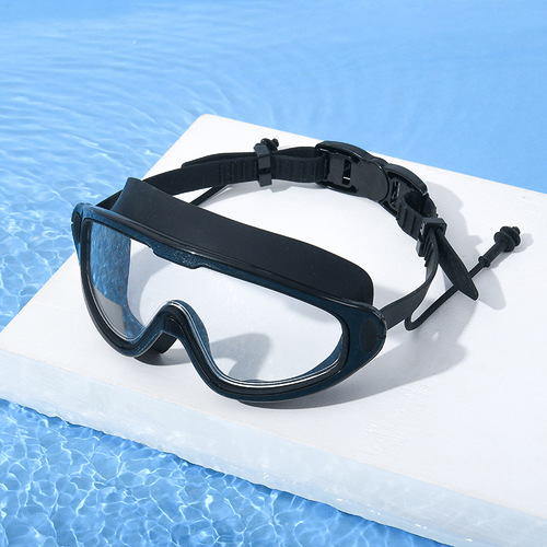 Anti-fog high-definition swimming goggles, large-frame boxed swimming goggles, silicone lenses, with conjoined earplugs for men and women, adult myopia