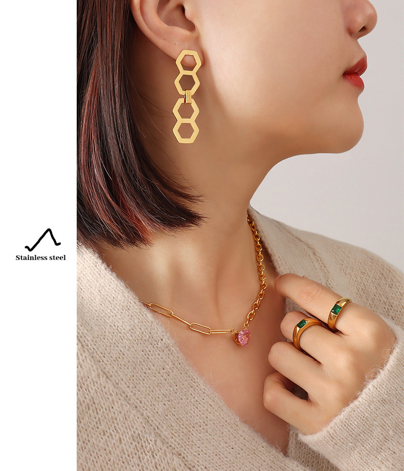 Drop Earrings Classification 18K Gold Plating Color Daily Occasion PVD Coated Real Gold Plated 18K Gold Hexagon 304 Stainless Steel Fashion Waterproof Non Tarnish Drop Earrings