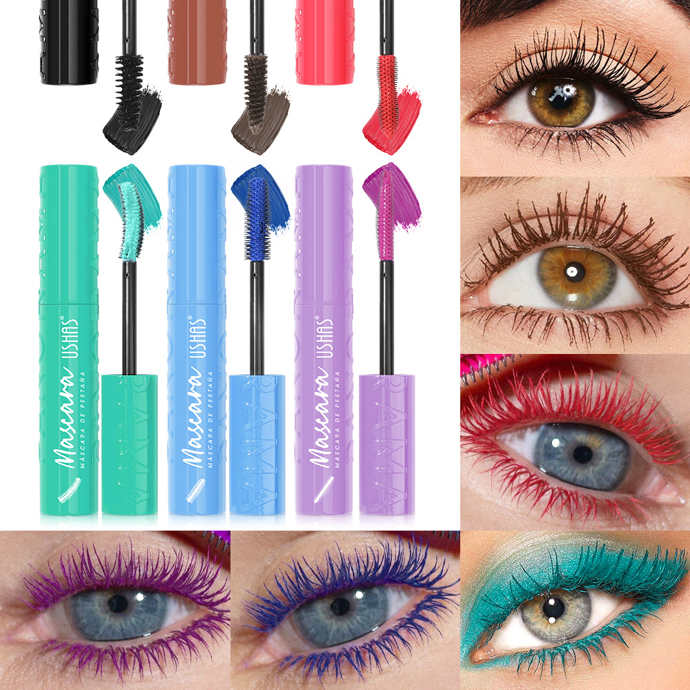 Máscara de pestañas de punto transfronterizo de USHAS europea y americana, rímel de seis colores rizado natural grueso y largo