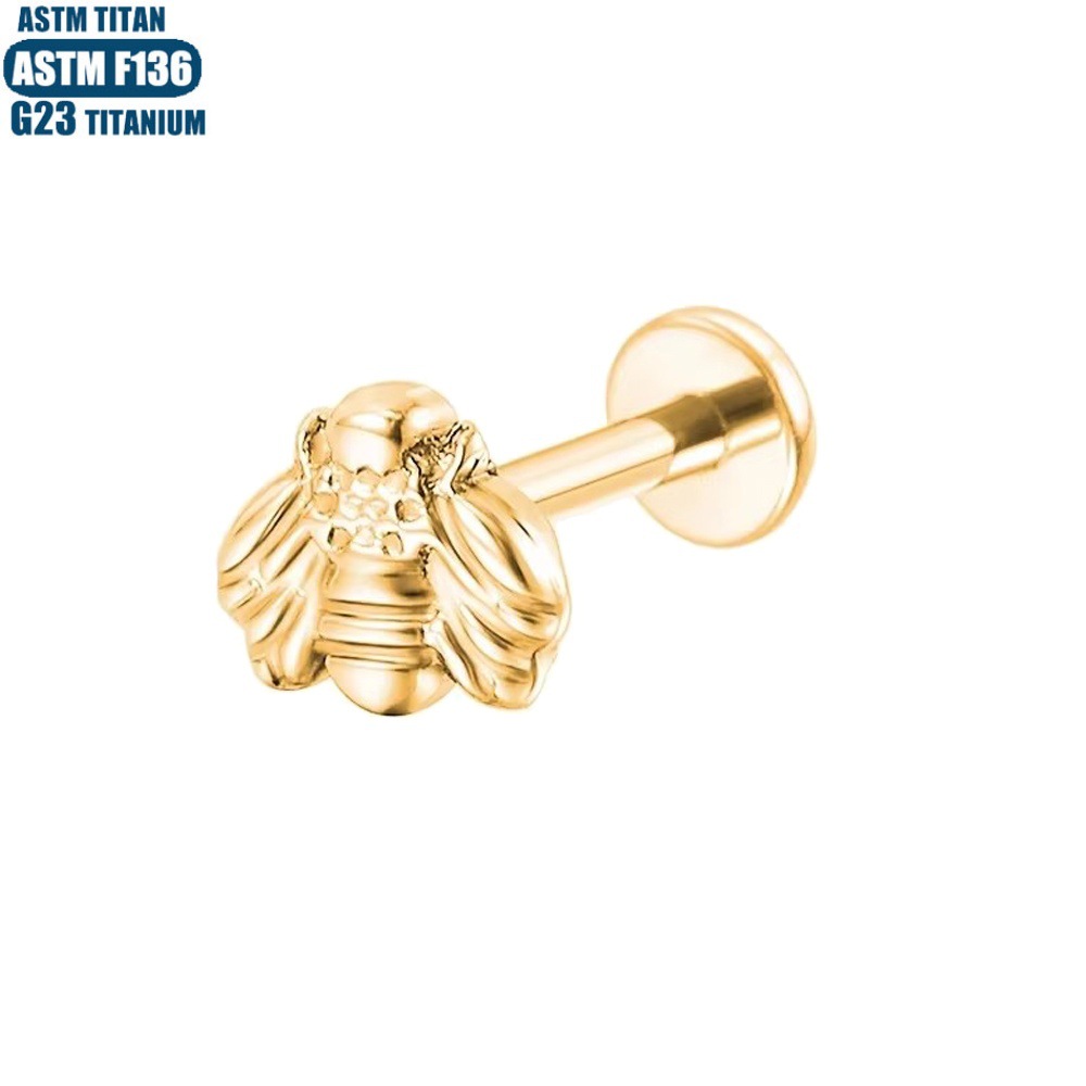 G23 Titanium Bee Lip Ring 16G Labret Stud Inner Thread Body Piercing Jewelry for Women Men Lip Ear detail image 7