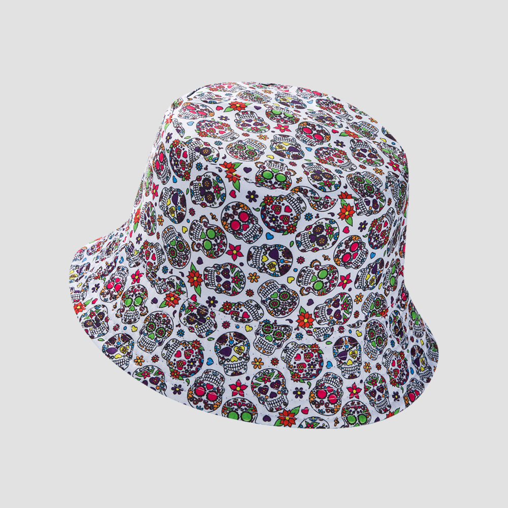 Unisex Gender European And American Halloween Personality Skull Bucket Hat Male Sun Protection Sun Hat Lady Graffiti Reversible Bucket Hat