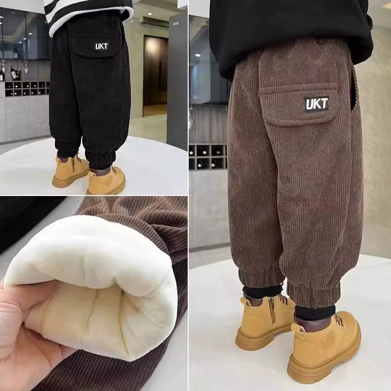Мальчик плюшевые толстые брюки зимой теплые детские повседневные брюки