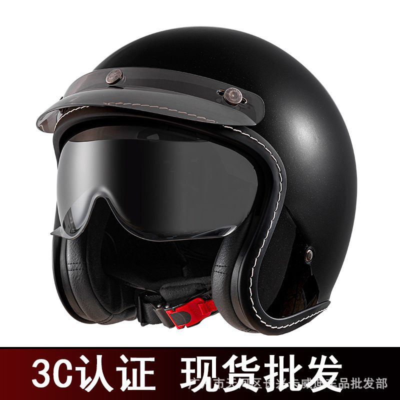 Motosiklet kaskı (dəbilqə) – Motuoche Retro Helmet - 618-gloss-black-with-black-inner-lens-m