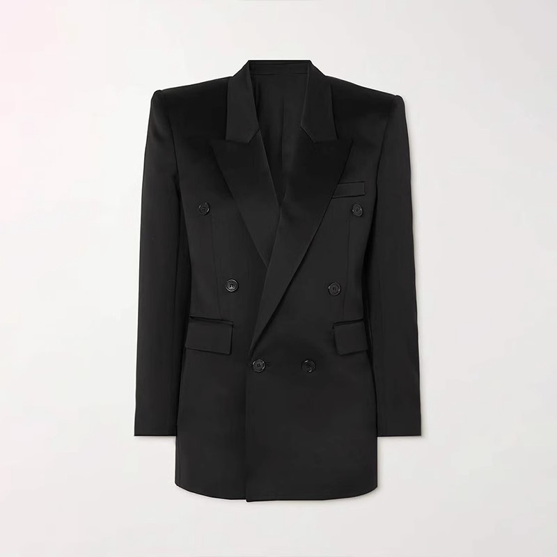 Blazer Cruzado para Mujer de Seda de Morera, Manga Larga, para Primavera y Otoño