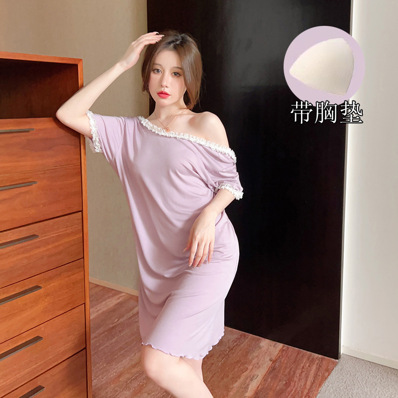 Verano modal sexy suspender nightdress mujeres falda de encaje con el cojín del pecho TikTok transmisión en vivo delgada homewear entrega