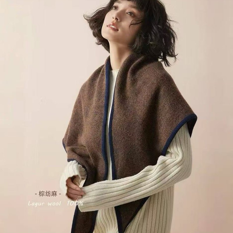 韩系双面格纹100%羊毛三角巾秋冬保暖英伦风格子围巾加厚披肩围脖|undefined