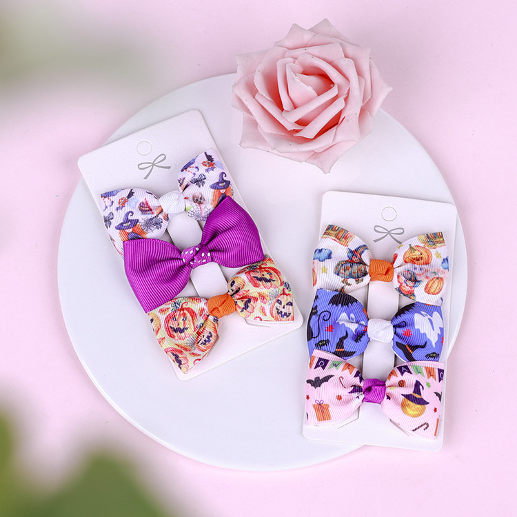 13g Weight Hair Accessories Classification Halloween Festival Bow Knot Pattern Kid'S Gender Fashion Style Halloween Children's Bow Hairpin Three-piece Set Wholesale Nihaojewelry 8
