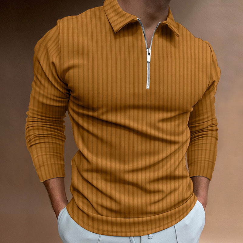 Comercio exterior otoño nuevos hombres de impresión digital de color sólido rayas cremallera Polo camisa polo hombres