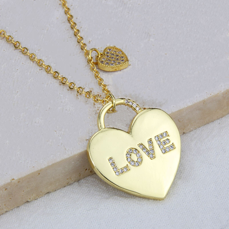 Lock Pendant Letter Heart Necklace Sweater Chain display picture 2