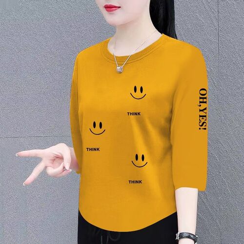2026 New Arrival Last Piece Discount T-Shirt for Women Spring and Summer 7/8 Sleeve Korean Style Loose Hides Fat Fashionable Versatile Top Trendy