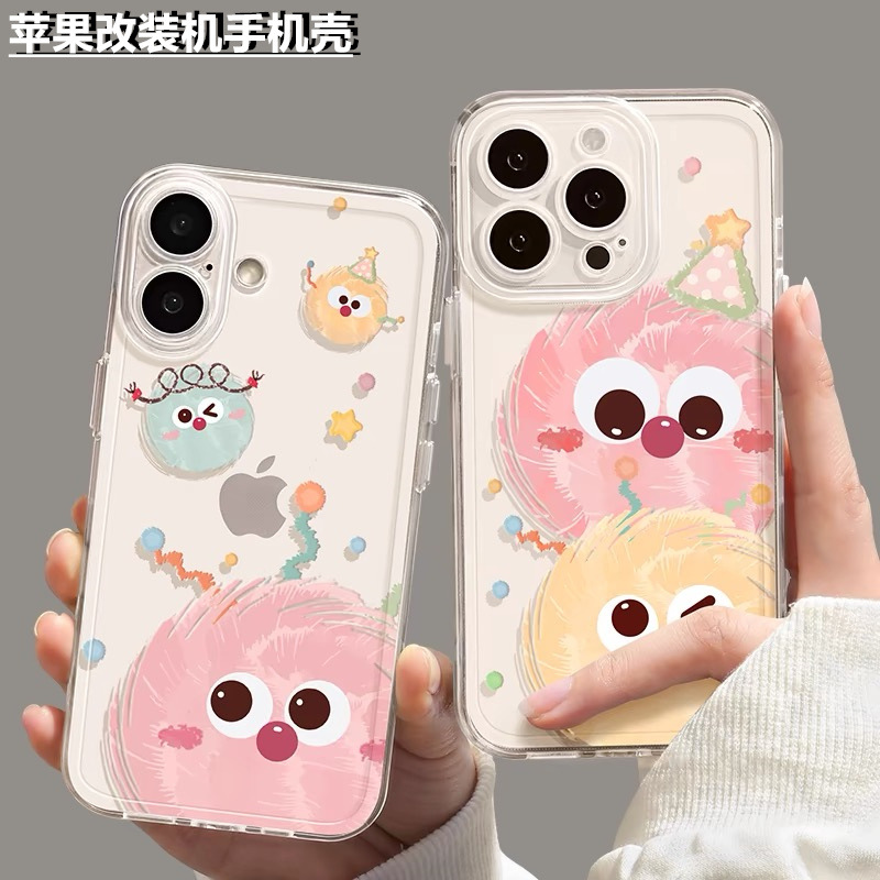 Suitable for Apple modification machine XR to 16 painted cartoon fun coal ball XsMax to 14ProMax mobile phone case soft