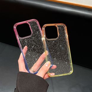 Gradient glitter color matching for iPhone16promax apple 15 mobile phone case 14 transparent groove 13 drop-proof women