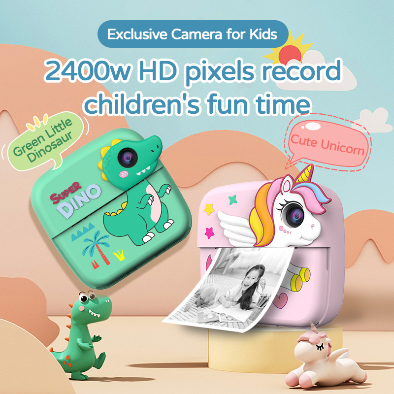 Nuevo dibujo animado mini cámara digital para niños alta definición fotocamera de impresión unicornio fotocamera digital fotocamera