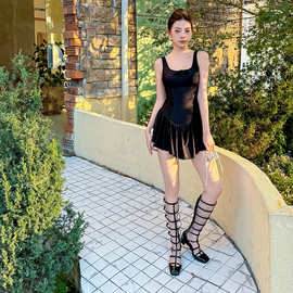 韩版显小泳衣女微胖女孩遮肉显瘦露肩泡温泉度假保守连衣裙式泳衣