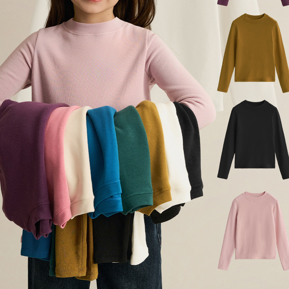 2025 Boys and Girls Round Neck T-Shirt Autumn and Winter New Slim Fit Family Wear Inner Top