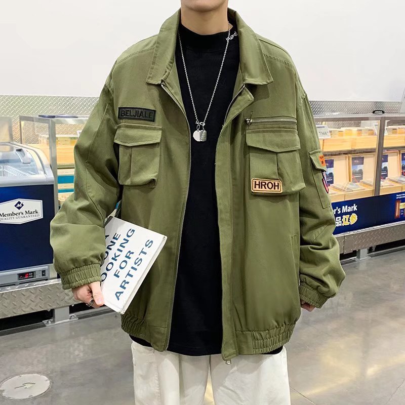 Chaqueta de herramientas de la marca de moda de Hong Kong para hombre 2024 de gran tamaño nueva chaqueta de piloto estilo coreano casual uniforme de béisbol de todo fósforo