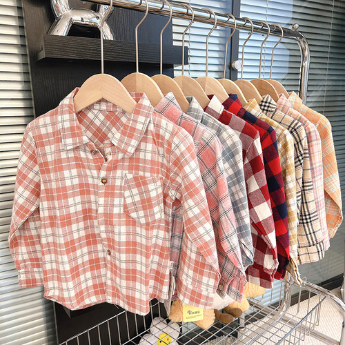 Boy's Shirt Spring and Autumn New Children's Checkered Collar Shirt Korean Style Boy Long Sleeve Top Fashion Autumn